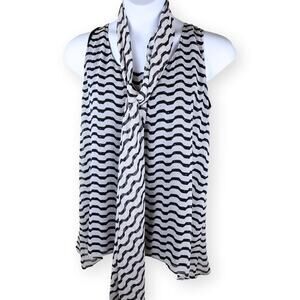 Kasper Black Tan Sleeveless Top Blouse Scarf Set XL